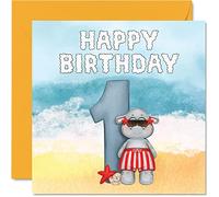 1st Birthday Card Unisex - Seaside Beach - Happy Birthday Card 1 Year Old Boys Girls, 145mm Greeting for Son Daughter Brother Sister Grandson Granddaughter Niece Nephew Cousin