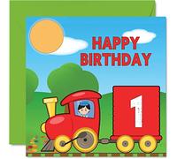 1st Birthday Card Unisex - Train - Happy Birthday Card for 1 Year Old Son Daughter Brother Sister Grandson Granddaughter Niece Nephew Cousin, 145mm Greeting
