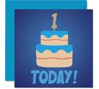 1st Birthday Cards for Boys - Blue Bday Cake 1 Today! - Happy Birthday Card for 1 Year Old Boy Grandson Nephew Cousin Brother, 145mm Bday Greeting Cards