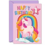 1st Birthday Cards for Boys Girls - Rainbow Unicorn - Happy Birthday Card for 1 Year Old Boy Girl Sister Granddaughter Nephew Daughter, A5 Bday Greeting Cards