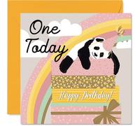 1st Birthday Cards for Boys Girls - Sleepy Panda - Happy Birthday Card for 1 Year Old Boy Girl Sister Granddaughter Nephew Daughter, 145mm Bday Greeting Cards
