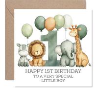 1st Birthday Cards for Boys - Jungle Numbers - Happy Birthday Card for 1 Year Old Boy Step Son Nephew Godson Son, 145mm Bday Greeting Cards