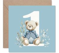 1st Birthday Cards for Boys - Number Bears - Happy Birthday Card for 1 Year Old Boy Brother Cousin Great Nephew Godson, 145mm Bday Greeting Cards