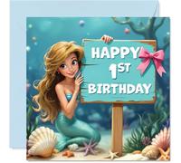 1st Birthday Cards for Girls, Mermaid Sign | Happy Birthday Card for 1 Year Old Girl Goddaughter Sister Step Daughter Granddaughter, 145mm Bday Greeting Cards