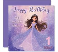 1st Birthday Cards for Girls - Princess in Purple - Happy Birthday Card for 1 Year Old Girl Goddaughter Sister Step Daughter Granddaughter, 145mm Bday Greeting Cards