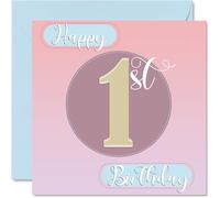 1st Birthday Cards for Girls - Sewing Stitch - Happy Birthday Card for 1 Year Old Girl Granddaughter Niece Daughter Cousin, 145mm Bday Greeting Cards