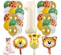 1st Birthday Decoration,40 pcsJungle Theme Party Decoration Including Giant 40" Number 1 Balloons Sage Green Brown Safari Animal Print Balloons for Boys Girls Party Baby Shower
