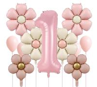 1st Birthday Decoration Girl First Birthday Decoration 1 Year Girl Pink Daisy Foil Balloons with Number 1 Balloon Flower Balloons Children's Birthday Baby Shower Decoration Set Boho Party Decoration