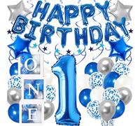 1st Birthday Decorations - Blue Boys' Decorations: 3 PCS ONE Balloons & 40" Number 1 for One Year Old's Party