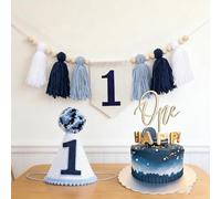 1st Birthday Decorations Boy - First Birthdays High Chair Banner Set with Crown Hat Cake Topper, 1st birthday highchair banner birth days boy birthdays Highchair Garland decorations