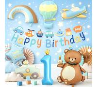 1st Birthday Decorations for Boy Bear Number 1 Balloon | Flowers Foil Balloons for First Birthday Party Supplies
