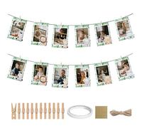 1st Birthday Decorations for Boy Girl, 1st Birthday Banner, Wild One Party Decorations, HSC Jungle Animal Photo Banner with 12 Monthly Pictures for Baby’s First Safari Party Supplies