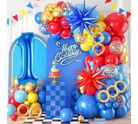 1st Birthday Decorations for Boy, Red Yellow Blue First Birthday Balloon Garland Arch Kit, Star Foil Balloons, 40 Inch Number 1 Balloon for kid 1 Year Old Cartoon Theme Party Baby Shower Graduation