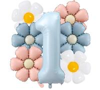 1st Birthday Decorations for Boys, First Birthday Decorations Boy, Number 1 Balloon, HSC Blue Number 1 Balloon & Daisy Balloons Set for Baby Shower Party Decoration