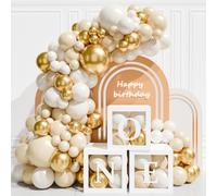 1st Birthday Decorations for Boys Girls - 3pcs One Balloon Boxes with 93pcs White Gold Balloons for First Birthday Decoration Baby, Wild One, 1 One Year Old Birthdays Party Supplies