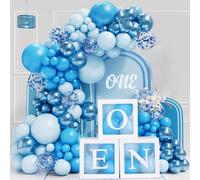 1st Birthday Decorations for Boys - One Birthdays Boxes for Baby Boy | 3pcs One Balloon Boxes for 1st Birthday with 104pcs Blue Balloon Arch Kit Bluey Balloon First Birthdays Decoration 1 Year Old