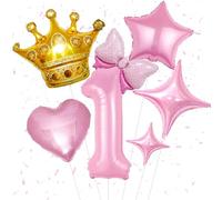 1st Birthday Decorations for Girl,Pink Number 1 Balloons 1st Birthday Balloon Set with Bow Crown Foil Balloons Princess Party Decoration for 1 Year Old Girl