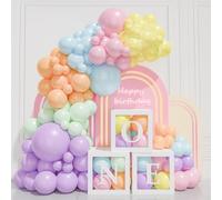 1st Birthday Decorations for Girls, 3Pcs One Balloon Boxes with "One" Letters + Pastel Rainbow Balloons Colorful Macaron Balloon, One Boxes for 1st First Birthday Girls Boys Decoration Unicorn Mermaid