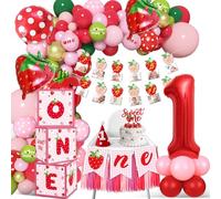 1st Birthday Decorations for Girls, 84 Pcs Berry First Birthday Decorations Girl, Set Includes Strawberry Balloons, ONE Boxes, Hat, Newborn to 12 Month Photos Banner