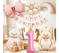 1st Birthday Decorations for Girls Bear Number 1 Balloon | Flowers Foil Balloons for First Birthday Party Supplies