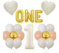 1st Birthday Decorations for Girls Boys - 40 Inch Beige Number Age 1 Balloon, 40 Inch Gold Letter One and Love Foil Balloons for Kids First Birthday Party Decoration Supplies Baby Shower