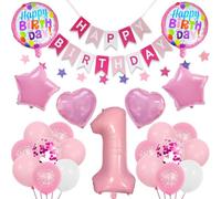 1st Birthday Decorations, Happy Birthday Balloon with 32 Inch Number 1 Balloon, First Party Supplies for Baby 1 Year Old Birthday Party Decor(pink)