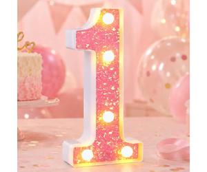 1st Birthday Decorations LED Light Up Numbers, Pink Marquee Number Lights for Girls, Light 1 Sign for Birthday Party Backdrop Anniversary Home Decor
