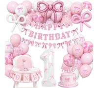 1st Birthday Decorations Pink White Bow Balloons Girls Just Wanna be One