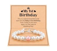 1st Birthday Gifts for Girls, Adjustable Pearl Bracelet for 1 Year Old Girl, Adjustable Baby Bracelet for Girls with Message Card, Daughter Granddaughter Niece First Birthday Gifts (Pink White)