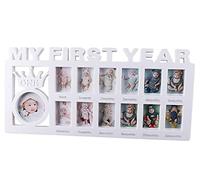 1st Birthday Gifts Picture Frames, Newborn My First Year Photo Frame Baby Girls Boys Birthday Decoration Album Infant Baby Shower Keepsake Picture Frame First Birthday Xmas Memories Christening Gift