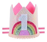 1st Birthday Hat, Baby Cute First Birthday Crown,Pink Sequin Rainbow Headwear Decoration, Princess Tiara Crown Decorations, Adjustable Children's Party Hats for Boys Girls Kids Party Decorations