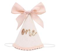 1st Birthday Hats, Glitter Number First Birthday Hat with Pink Bow for Baby Girl, Boho Infant Cone Cap for 1 Year Old Photoshoot & Celebration