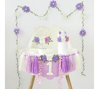 1st Birthday Highchair Banner Decorations For First Boys Khaki Cone Hat With One Cake Topper Photo Backdrop (Purple Leaf)