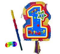 1st Birthday Number 1 colourful Pinata with stick
