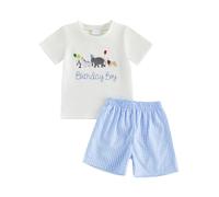 1st Birthday Outfit Boys Cake Smash Outfit 2nd Birthday Boy 3rd 4th Outfits i am Two i am One Year Old Clothes 2-3 Years Baby Boy 3-4 Years Clothes Animal T-Shirt 2Pcs Shorts (Blue, 12-18 Months)