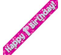 1st Birthday Pink Holographic Banner by Signature Balloons