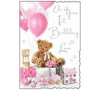 1st Birthday Pink Teddy Card (JJ1504)