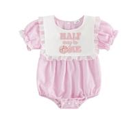 1st Birthday Romper Cake Smash 1st Birthday Outfit Halfway to 1 Baby Half Year Outfits Halfway to One Outfits 1/2 Way to One Outfit Donut Embroidery Jumpsuit Bodysuit (Pink 1/2, 6-12 Months)