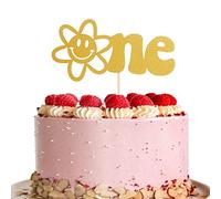 1st Birthday Smile Cake Toppers - Gold Glitter Baby One Birthday Sun Cake Topper, Gold Smile Face Sunshine Cake Decoration for Sunflower Themed First Birthday Party, Smash Cake Topper