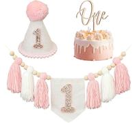 1st Birthdays Decorations Boy - First Birthday High Chair Banner Set with Crown Hat Cake Topper, 1st birthday highchair banner birth day boy birthdays Highchair Garland decorations (One Pink)