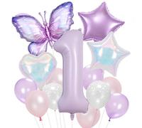 1st Butterfly Birthday Balloons for Girls Purple Numbe One Decorations