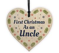 1st Christmas As An Uncle Bauble Wooden Heart Tree Decoration New Baby Gift