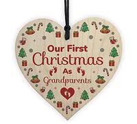 1st Christmas As Grandparents Bauble Wooden Heart Tree Decoration New Baby Gift