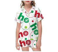 1st Christmas Baby Boy My First Santa Clothes Outfit Satin Outfits Set for Girls Festive Two Piece Loungewear with Short Sleeves and Classic Button Down Top Light Green