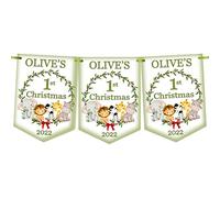 1st Christmas Decoration,Banner,Bunting,Keepsake,Baby's 1st Christmas Card,Boy or Girl,Jungle Babies