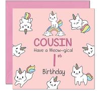 1st Cousin Birthday Card - Funny Cat Cute Cousin's Birthday Card for 1 Year old Kids Baby One, first