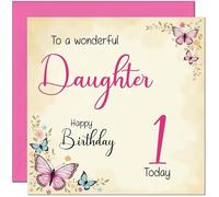 1st Daughter Birthday Card - Beautiful Butterfly Floral Daughters Birthday Card for 1 Year old Kids Baby One, first