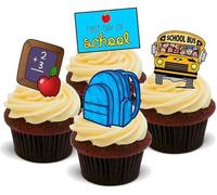 1ST Day at School BOY Mix - 12 Edible Stand Up Premium Wafer Cake Toppers