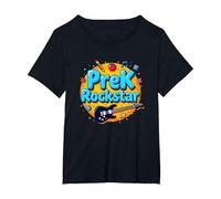 1st Day of Preschool PreK Rockstar Fun School Start T-Shirt, Women's Plus, Black, 6X
