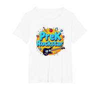 1st Day of Preschool PreK Rockstar Fun School Start T-Shirt, Women's Plus, White, 6X